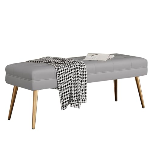 GIZNXBA Gepolsterte Bank Für Das Schlafzimmer Am Fußende des Bettes Flurbank Mit Gepolstertem Sitz Und Metallbeinen Lederfußhocker Für Wohnzimmer, Esszimmer, Flur(Grey,100cm) von GIZNXBA