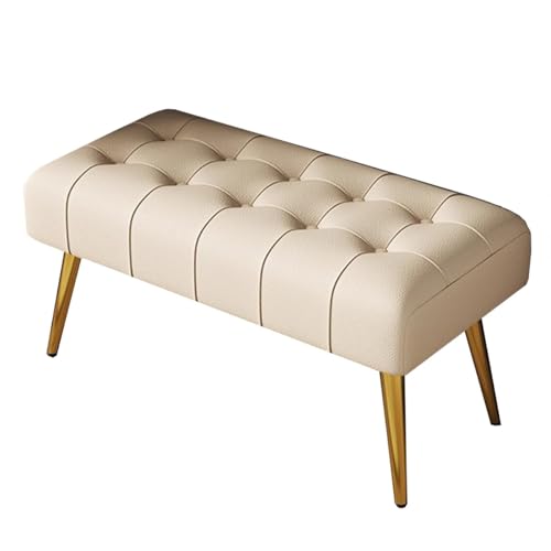 GIZNXBA Gepolsterte Bank Für Das Schlafzimmer Leder Pouf Hocker Für Den Eingangsbereich Fußstütze Bettbank Für Das Wohnzimmer Esszimmerstuhl Mit Metallbeinen Für Die Küche(Beige,80cm) von GIZNXBA