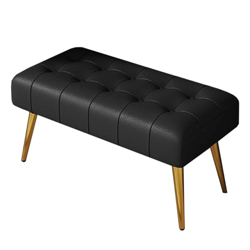GIZNXBA Gepolsterte Bank Für Das Schlafzimmer Leder Pouf Hocker Für Den Eingangsbereich Fußstütze Bettbank Für Das Wohnzimmer Esszimmerstuhl Mit Metallbeinen Für Die Küche(Black,60cm) von GIZNXBA
