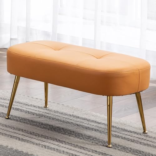 GIZNXBA Gepolsterte Bank Für Das Wohnzimmer Bettbank Für Das Schlafzimmer Moderner Küchenstuhl Mit Gepolstertem Sitz Und Holzbeinen Fußstütze Ottoman-Fußhocker Für Den Innenbereich, Flur(Orange) von GIZNXBA