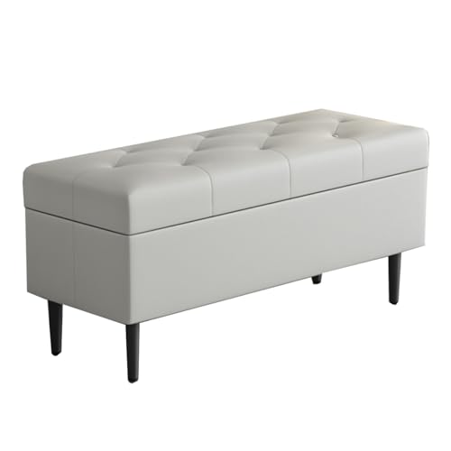 GIZNXBA Gepolsterte Ottomane Mit Stauraum Schlafzimmer Rechteckige Bettbank Gepolsterte Sitzfläche Lederfußstütze Fußhocker Mit Metallbeinen Für Wohnzimmer, Eingangsbereich(Beige,80cm) von GIZNXBA