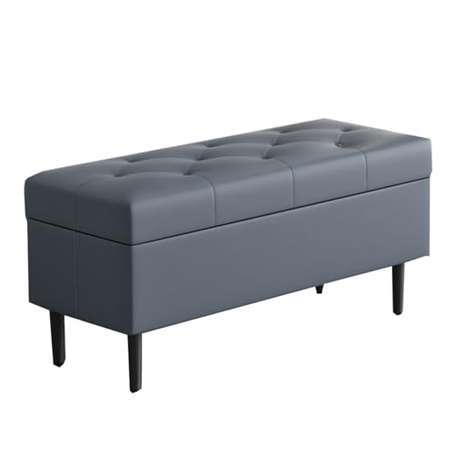 GIZNXBA Gepolsterte Ottomane Mit Stauraum Schlafzimmer Rechteckige Bettbank Gepolsterte Sitzfläche Lederfußstütze Fußhocker Mit Metallbeinen Für Wohnzimmer, Eingangsbereich(Blue A,60cm) von GIZNXBA