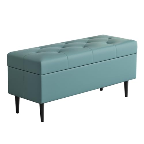 GIZNXBA Gepolsterte Ottomane Mit Stauraum Schlafzimmer Rechteckige Bettbank Gepolsterte Sitzfläche Lederfußstütze Fußhocker Mit Metallbeinen Für Wohnzimmer, Eingangsbereich(Blue B,40cm) von GIZNXBA