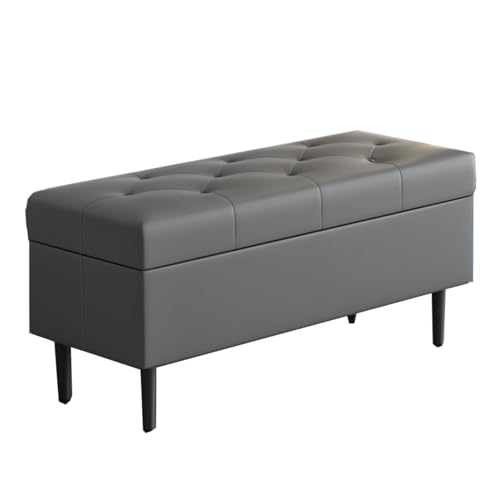 GIZNXBA Gepolsterte Ottomane Mit Stauraum Schlafzimmer Rechteckige Bettbank Gepolsterte Sitzfläche Lederfußstütze Fußhocker Mit Metallbeinen Für Wohnzimmer, Eingangsbereich(Dark Gray,60cm) von GIZNXBA