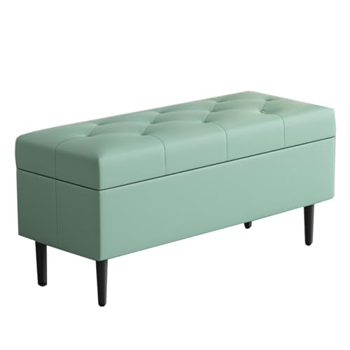GIZNXBA Gepolsterte Ottomane Mit Stauraum Schlafzimmer Rechteckige Bettbank Gepolsterte Sitzfläche Lederfußstütze Fußhocker Mit Metallbeinen Für Wohnzimmer, Eingangsbereich(Groen,40cm) von GIZNXBA