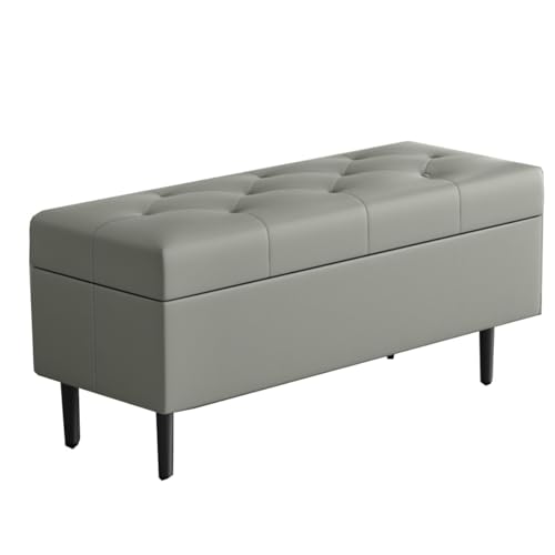 GIZNXBA Gepolsterte Ottomane Mit Stauraum Schlafzimmer Rechteckige Bettbank Gepolsterte Sitzfläche Lederfußstütze Fußhocker Mit Metallbeinen Für Wohnzimmer, Eingangsbereich(Light Gray,40cm) von GIZNXBA