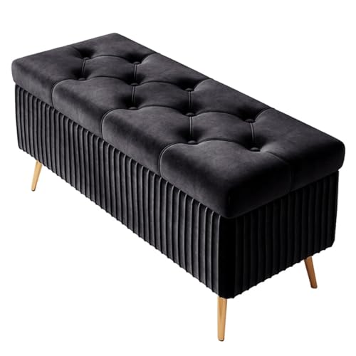GIZNXBA Gepolsterte Ottomane Mit Stauraumbank Moderne Samt-Stauraumbank Für Das Bettende Fußhocker Mit Metallbeinen Für Das Wohnzimmer Fußstütze Für Schlafzimmer(/Black,40cm) von GIZNXBA