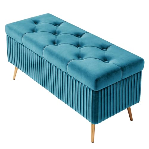 GIZNXBA Gepolsterte Ottomane Mit Stauraumbank Moderne Samt-Stauraumbank Für Das Bettende Fußhocker Mit Metallbeinen Für Das Wohnzimmer Fußstütze Für Schlafzimmer(/Blue,40cm) von GIZNXBA