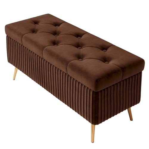 GIZNXBA Gepolsterte Ottomane Mit Stauraumbank Moderne Samt-Stauraumbank Für Das Bettende Fußhocker Mit Metallbeinen Für Das Wohnzimmer Fußstütze Für Schlafzimmer(/Dark Brown,60cm) von GIZNXBA