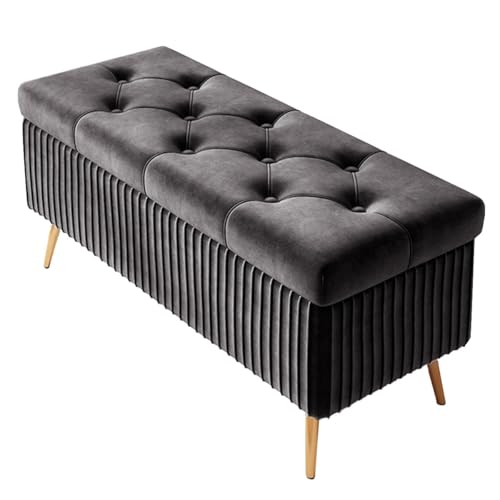 GIZNXBA Gepolsterte Ottomane Mit Stauraumbank Moderne Samt-Stauraumbank Für Das Bettende Fußhocker Mit Metallbeinen Für Das Wohnzimmer Fußstütze Für Schlafzimmer(/Dark Gray,60cm) von GIZNXBA