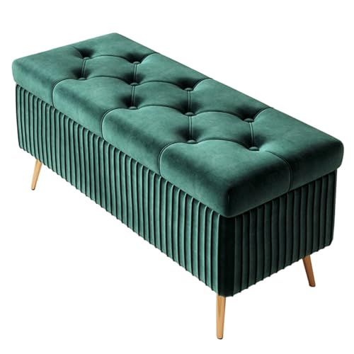 GIZNXBA Gepolsterte Ottomane Mit Stauraumbank Moderne Samt-Stauraumbank Für Das Bettende Fußhocker Mit Metallbeinen Für Das Wohnzimmer Fußstütze Für Schlafzimmer(/Green A,60cm) von GIZNXBA