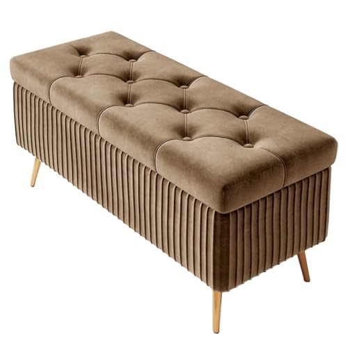 GIZNXBA Gepolsterte Ottomane Mit Stauraumbank Moderne Samt-Stauraumbank Für Das Bettende Fußhocker Mit Metallbeinen Für Das Wohnzimmer Fußstütze Für Schlafzimmer(/Light Brown,60cm) von GIZNXBA