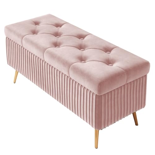 GIZNXBA Gepolsterte Ottomane Mit Stauraumbank Moderne Samt-Stauraumbank Für Das Bettende Fußhocker Mit Metallbeinen Für Das Wohnzimmer Fußstütze Für Schlafzimmer(/Pink,40cm) von GIZNXBA