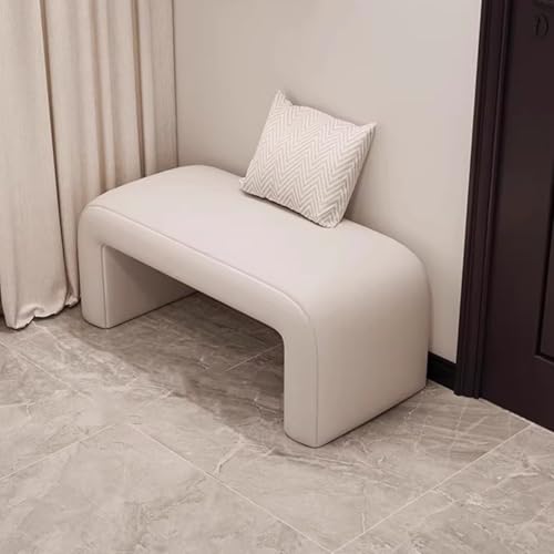 GIZNXBA Gepolsterte Schlafzimmerbank Bettbank Sitzhocker Moderne Eingangshalle Lederfußstütze Polsterhocker Schminktischhocker Fußhocker Mit Weicher Polsterung Für Wohnzimmer(Beige,60cm) von GIZNXBA