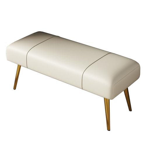 GIZNXBA Gepolsterte Schlafzimmerbank Leder Pouf Hocker Als Fußstütze Für Das Wohnzimmer Polsterhocker Mit Metallbeinen Sitzhocker Für Schlafzimmer, Esszimmer(Beige,80cm) von GIZNXBA
