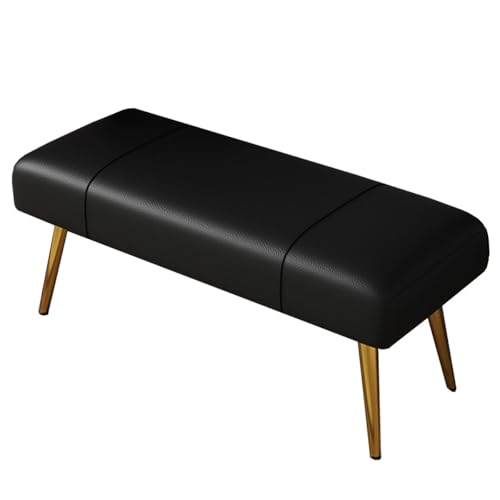 GIZNXBA Gepolsterte Schlafzimmerbank Leder Pouf Hocker Als Fußstütze Für Das Wohnzimmer Polsterhocker Mit Metallbeinen Sitzhocker Für Schlafzimmer, Esszimmer(Black,60cm) von GIZNXBA