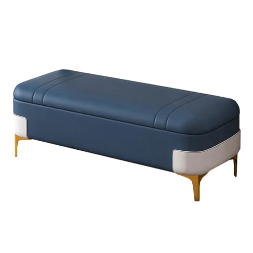 GIZNXBA Gepolsterte Sitzhocker Mit Stauraum Für Das Schlafzimmer Bettbank Leder Pouf Hocker Mit Stauraum Fußhocker Polsterhocker Mit Metallbeinen Für Wohnzimmer, Esszimmer Und Flur(Blauw,120cm) von GIZNXBA