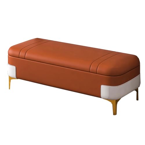 GIZNXBA Gepolsterte Sitzhocker Mit Stauraum Für Das Schlafzimmer Bettbank Leder Pouf Hocker Mit Stauraum Fußhocker Polsterhocker Mit Metallbeinen Für Wohnzimmer, Esszimmer Und Flur(Orange,120cm) von GIZNXBA