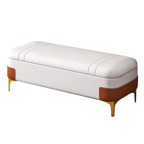 GIZNXBA Gepolsterte Sitzhocker Mit Stauraum Für Das Schlafzimmer Bettbank Leder Pouf Hocker Mit Stauraum Fußhocker Polsterhocker Mit Metallbeinen Für Wohnzimmer, Esszimmer Und Flur(White,120cm) von GIZNXBA