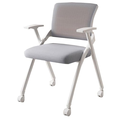 GIZNXBA Klappbare Studentenstühle Mit Rollen Klappbarer Bürostuhl Mit Integriertem Schreibtisch Ergonomischer Stuhl Mit Armlehnen Bürostühle Mit Lendenwirbelstütze, Stapelbar(Gray A,1pcs) von GIZNXBA