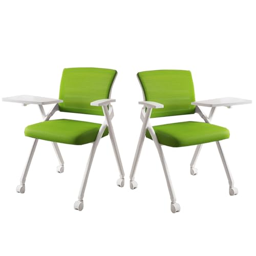 GIZNXBA Klappbare Studentenstühle Mit Rollen Klappbarer Bürostuhl Mit Integriertem Schreibtisch Ergonomischer Stuhl Mit Armlehnen Bürostühle Mit Lendenwirbelstütze, Stapelbar(Orange B,2pcs) von GIZNXBA