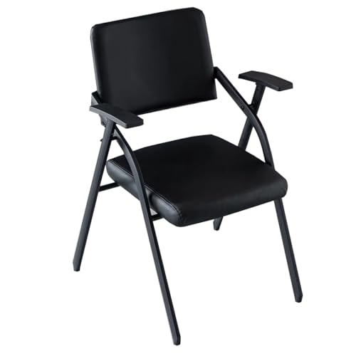 GIZNXBA Klappbarer Bürostuhl Mit Armlehnen Leder-Besucherstuhl Mit Rückenlehne Wartezimmerstühle Ohne Rollen Moderne Konferenzraum-Bürostühle Für Besprechungen, Zuhause(Black) von GIZNXBA