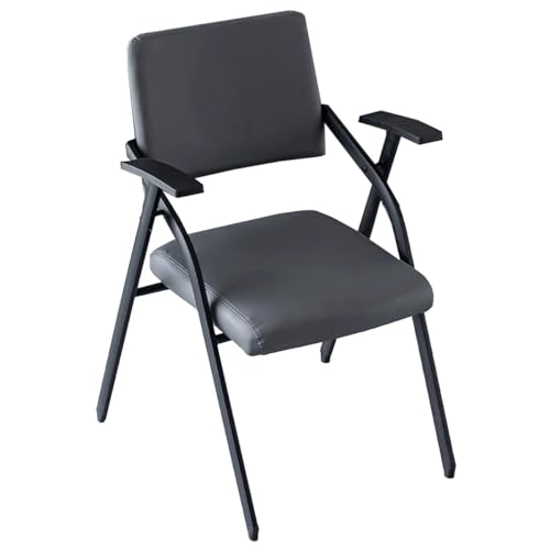 GIZNXBA Klappbarer Bürostuhl Mit Armlehnen Leder-Besucherstuhl Mit Rückenlehne Wartezimmerstühle Ohne Rollen Moderne Konferenzraum-Bürostühle Für Besprechungen, Zuhause(Grey) von GIZNXBA