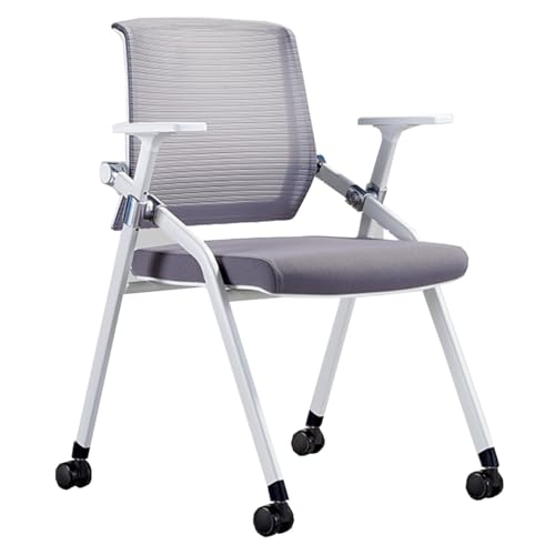 GIZNXBA Klappbarer Bürostuhl Mit Rollen Stapelbare Konferenzraumstühle Ergonomische Netzrückenlehne Mit Armlehnen Gäste- Und Empfangsstühle Für Schulungsräume Für Das Homeoffice(Grey,A) von GIZNXBA