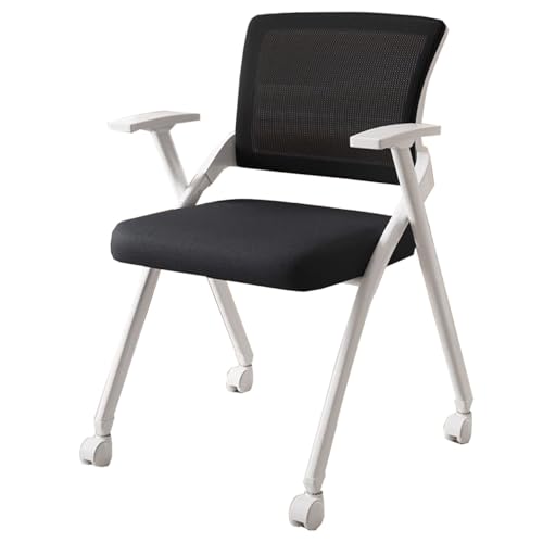 GIZNXBA Klappbarer Computerstuhl Mit Integriertem Schreibtisch Klappbare Konferenzstuhl Mit Rollen Stapelbarer Ergonomischer Netz-Bürostuhl Sessel Für Besprechungsräume(Black A) von GIZNXBA