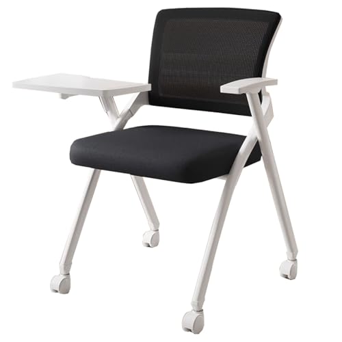 GIZNXBA Klappbarer Computerstuhl Mit Integriertem Schreibtisch Klappbare Konferenzstuhl Mit Rollen Stapelbarer Ergonomischer Netz-Bürostuhl Sessel Für Besprechungsräume(Black B) von GIZNXBA
