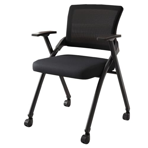 GIZNXBA Klappbarer Computerstuhl Mit Integriertem Schreibtisch Klappbare Konferenzstuhl Mit Rollen Stapelbarer Ergonomischer Netz-Bürostuhl Sessel Für Besprechungsräume(Black C) von GIZNXBA
