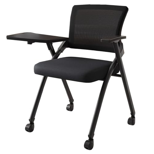GIZNXBA Klappbarer Computerstuhl Mit Integriertem Schreibtisch Klappbare Konferenzstuhl Mit Rollen Stapelbarer Ergonomischer Netz-Bürostuhl Sessel Für Besprechungsräume(Black D) von GIZNXBA