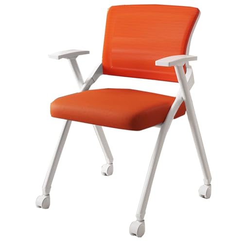 GIZNXBA Klappbarer Computerstuhl Mit Integriertem Schreibtisch Klappbare Konferenzstuhl Mit Rollen Stapelbarer Ergonomischer Netz-Bürostuhl Sessel Für Besprechungsräume(Orange A) von GIZNXBA