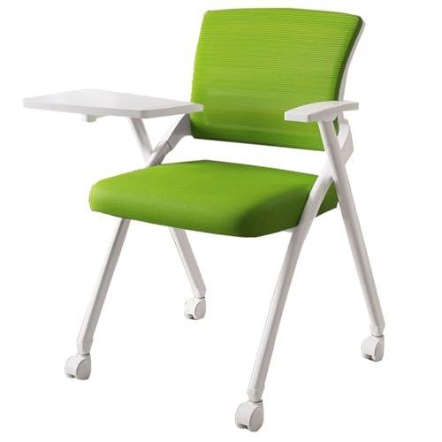 GIZNXBA Klappbarer Computerstuhl Mit Integriertem Schreibtisch Klappbare Konferenzstuhl Mit Rollen Stapelbarer Ergonomischer Netz-Bürostuhl Sessel Für Besprechungsräume(Orange B) von GIZNXBA