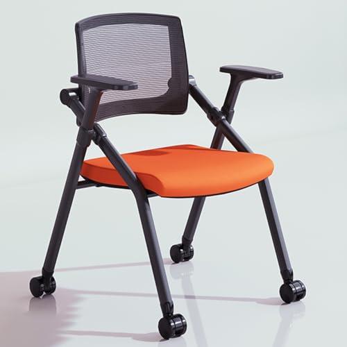 GIZNXBA Klappbarer Computerstuhl Mit Rollen Konferenzstuhl Mit Netzrückenlehne Ergonomischer Bürostuhl Für Mitarbeiter Mit Gepolstertem Sitz Konferenzraumstühle(Orange B) von GIZNXBA
