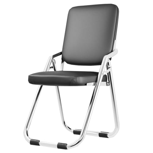 GIZNXBA Klappstuhl Aus Metall Klappbarer Bürostuhl Für Den Außen- Und Innenbereich Wartezimmer-Bürostühle Mit Stahlgestell Leder-Empfangsstühle Für Konferenzräume(Black) von GIZNXBA