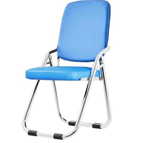 GIZNXBA Klappstuhl Aus Metall Klappbarer Bürostuhl Für Den Außen- Und Innenbereich Wartezimmer-Bürostühle Mit Stahlgestell Leder-Empfangsstühle Für Konferenzräume(Blauw) von GIZNXBA