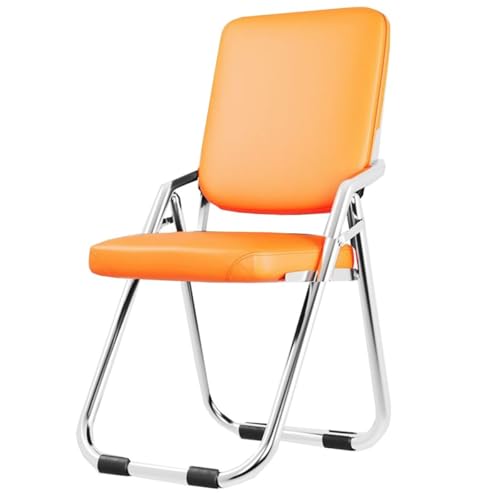 GIZNXBA Klappstuhl Aus Metall Klappbarer Bürostuhl Für Den Außen- Und Innenbereich Wartezimmer-Bürostühle Mit Stahlgestell Leder-Empfangsstühle Für Konferenzräume(Orange) von GIZNXBA