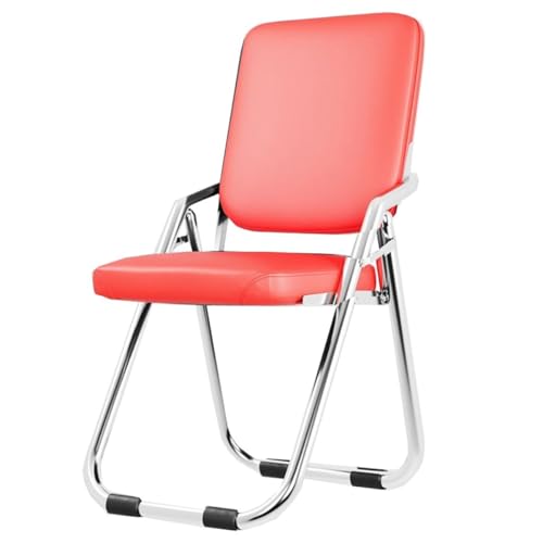GIZNXBA Klappstuhl Aus Metall Klappbarer Bürostuhl Für Den Außen- Und Innenbereich Wartezimmer-Bürostühle Mit Stahlgestell Leder-Empfangsstühle Für Konferenzräume(Red) von GIZNXBA
