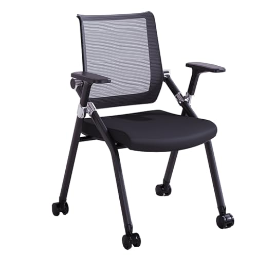 GIZNXBA Klappstuhl Mit Rollen Klappstuhl Mit Netzrückenlehne Für Büros Stühle Für Schulungen Konferenzen Und Warteräume Mit Rollen Besucherstühle Mit Armlehnen(Black B) von GIZNXBA