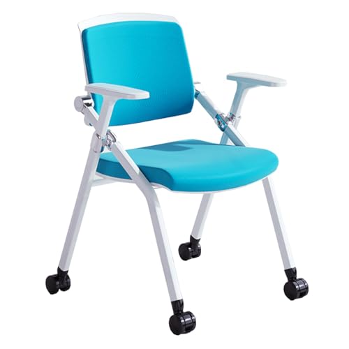 GIZNXBA Klappstuhl Mit Rollen Klappstuhl Mit Netzrückenlehne Für Büros Stühle Für Schulungen Konferenzen Und Warteräume Mit Rollen Besucherstühle Mit Armlehnen(Blue A) von GIZNXBA