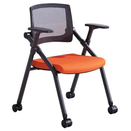 GIZNXBA Klappstuhl Mit Rollen Klappstuhl Mit Netzrückenlehne Für Büros Stühle Für Schulungen Konferenzen Und Warteräume Mit Rollen Besucherstühle Mit Armlehnen(Orange B) von GIZNXBA