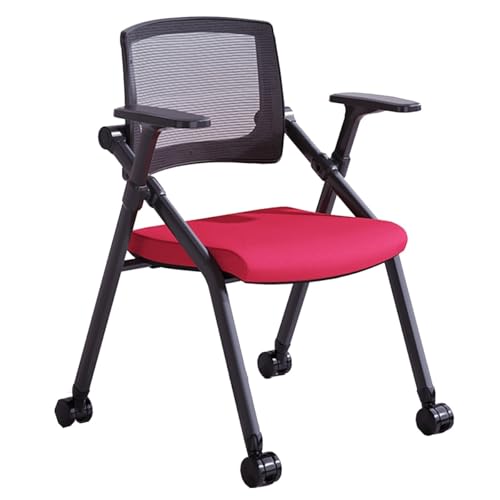 GIZNXBA Klappstuhl Mit Rollen Klappstuhl Mit Netzrückenlehne Für Büros Stühle Für Schulungen Konferenzen Und Warteräume Mit Rollen Besucherstühle Mit Armlehnen(Red A) von GIZNXBA
