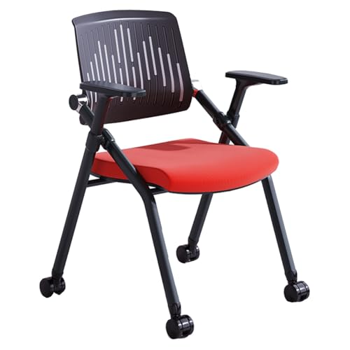 GIZNXBA Klappstuhl Mit Rollen Klappstuhl Mit Netzrückenlehne Für Büros Stühle Für Schulungen Konferenzen Und Warteräume Mit Rollen Besucherstühle Mit Armlehnen(Red B) von GIZNXBA