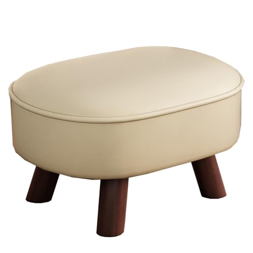 GIZNXBA Kleiner Fußhocker Gepolstert Sitzhocker Für Die Couch Bequeme Schaumstoff-Poufs Für Das Wohnzimmer Stapelbarer Leder Polsterhocker Mit Holzbeinen Für Den Eingangsbereich(Beige) von GIZNXBA