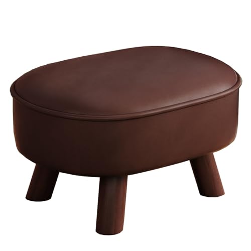GIZNXBA Kleiner Fußhocker Gepolstert Sitzhocker Für Die Couch Bequeme Schaumstoff-Poufs Für Das Wohnzimmer Stapelbarer Leder Polsterhocker Mit Holzbeinen Für Den Eingangsbereich(Bruin) von GIZNXBA