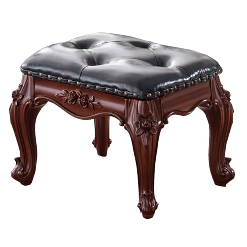 GIZNXBA Kleiner Fußhocker Ottoman Fußstütze Sitzhocker Holzschuhe Wechselhocker Polsterhocker Leder-Anziehstuhl Für Couch Wohnzimmer Eingangsbereich Holz-Quadrat-Hocker Für Schlafzimmer(/Blue A) von GIZNXBA