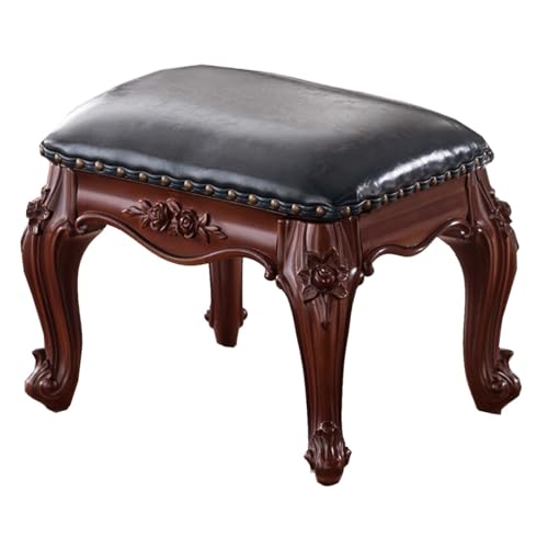 GIZNXBA Kleiner Fußhocker Ottoman Fußstütze Sitzhocker Holzschuhe Wechselhocker Polsterhocker Leder-Anziehstuhl Für Couch Wohnzimmer Eingangsbereich Holz-Quadrat-Hocker Für Schlafzimmer(/Blue B) von GIZNXBA