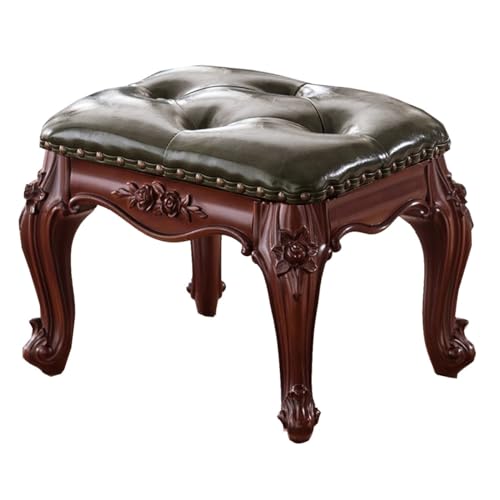GIZNXBA Kleiner Fußhocker Ottoman Fußstütze Sitzhocker Holzschuhe Wechselhocker Polsterhocker Leder-Anziehstuhl Für Couch Wohnzimmer Eingangsbereich Holz-Quadrat-Hocker Für Schlafzimmer(/Green A) von GIZNXBA