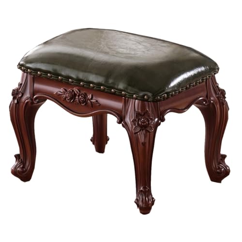 GIZNXBA Kleiner Fußhocker Ottoman Fußstütze Sitzhocker Holzschuhe Wechselhocker Polsterhocker Leder-Anziehstuhl Für Couch Wohnzimmer Eingangsbereich Holz-Quadrat-Hocker Für Schlafzimmer(/Green B) von GIZNXBA